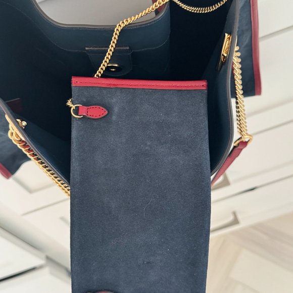 GUCCI Women's Blue Rajah Ny Yankees Large Suede & Leather Tote - Picture 11 of 15